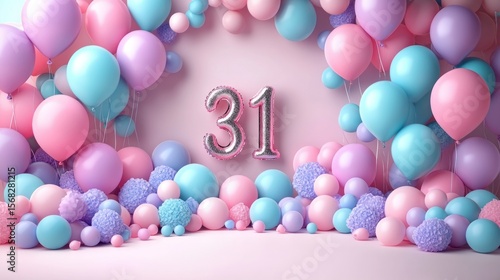 Birthday celebration scene with balloons