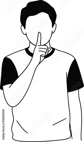 Man gesturing for silence, secrecy, and quiet with a finger on his lips.