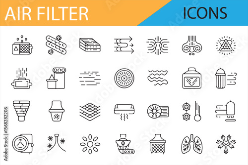 Air Filter and Clean Air System Icons for Pollution Control and Purification
