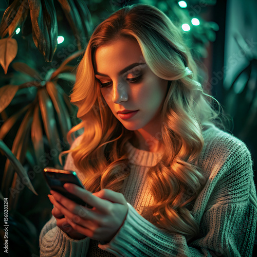 Beautiful young woman with brunette hair and a radiant smile looks out with captivating eyes in a park