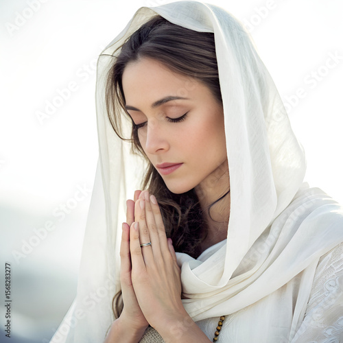A beautiful smiling bride with a veil looks elegant on her wedding day