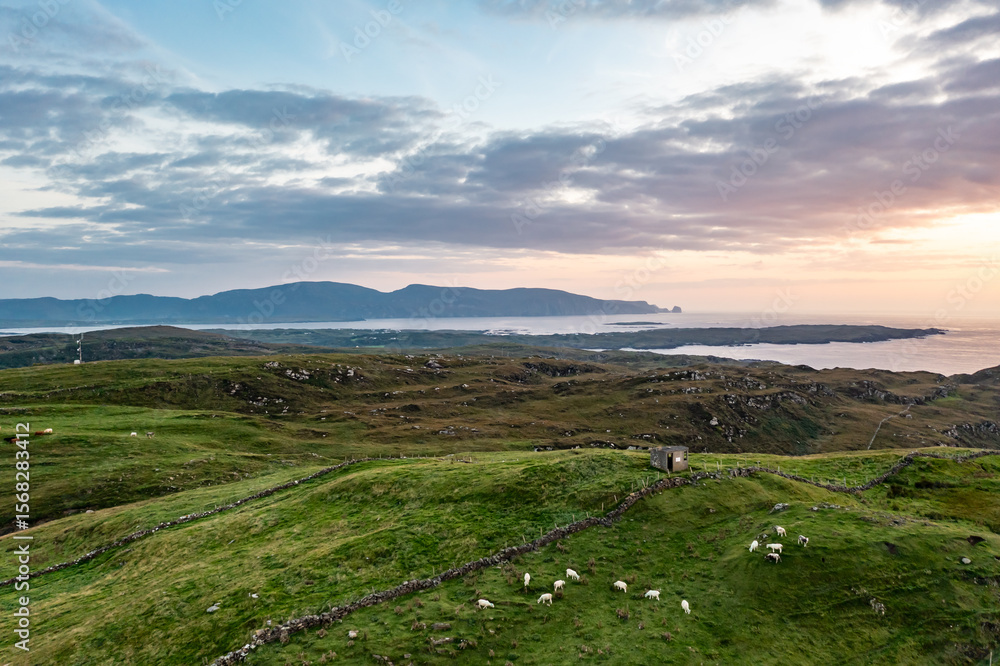 Fototapeta premium Aerial view of Dunmore Head by Portnoo in County Donegal, Ireland.