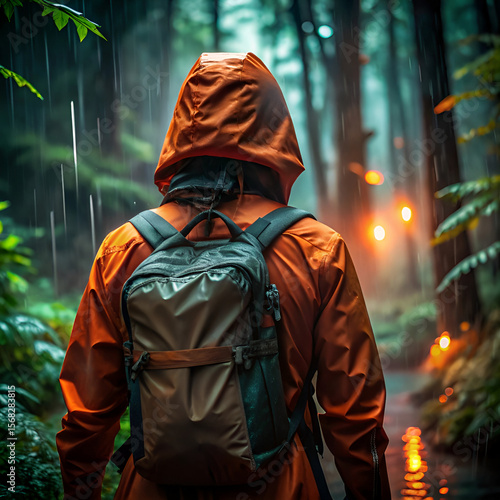 Young man in a hood walking in nature