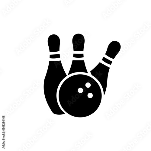 bowling ball and pins in black silhouette design for sports and competition enthusiasts