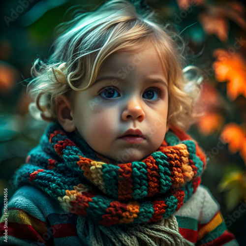 Close-up of an adorable little girl with blonde hair, a joyful smile, and captivating eyes, wearing a winter hat