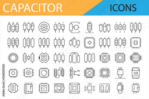 Various Capacitor Icons for Technical Illustrations in Electronic Design