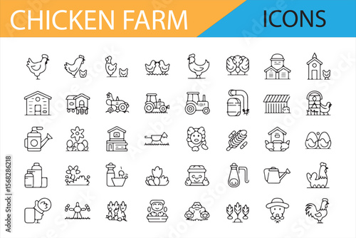 Henhouse, Egg, and Chicken Coop Icons for Farming and Agriculture Illustrations