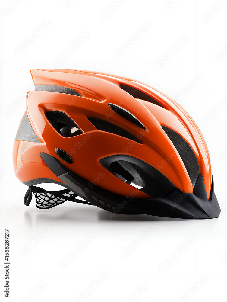 Fototapeta premium Orange Cycling Helmet Isolated on White Background