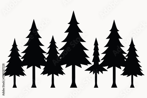 Coniferous Forest Silhouettes – Pine, Spruce, and Evergreen Tree Vector Illustration of Nature Landscape"