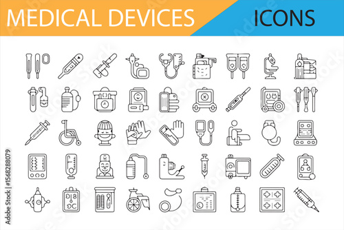Various Medical Devices and Tools Icons for Digital and Print Projects