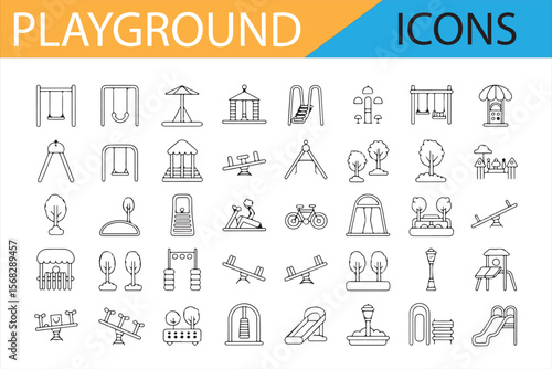 Play Area Icons Featuring Swings, Slides, and Other Equipment

