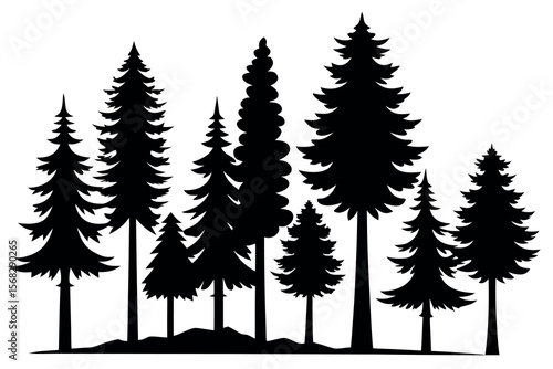 Coniferous and Pine Tree Silhouettes – Vector Collection of Forest Trees on White Background