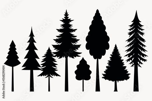 Coniferous and Pine Tree Silhouettes – Vector Collection of Forest Trees on White Background