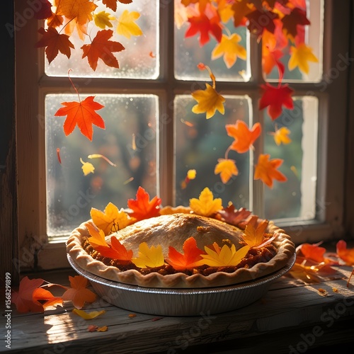 Wallpaper Mural autumn leaves on a wooden table Torontodigital.ca
