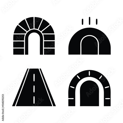 Tunnel entrance icon set road and archway designs vector