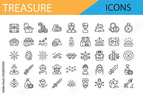 Adventure and Treasure Chest Icons for Storytelling and Design Elements