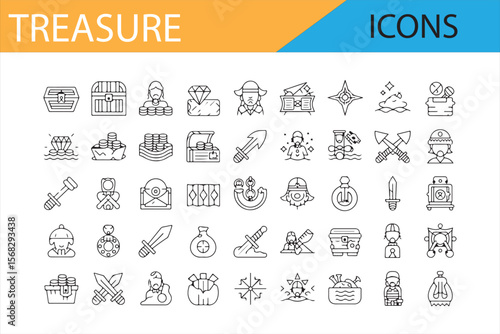 Treasure Chest and Pirate Icon Set for Graphic Design Projects