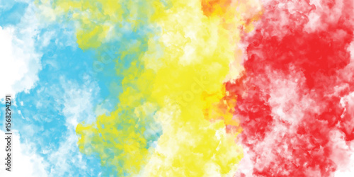 Abstract watercolor background with blue yellow and red hues blended and flowing across the surface of the canvas representing creativity