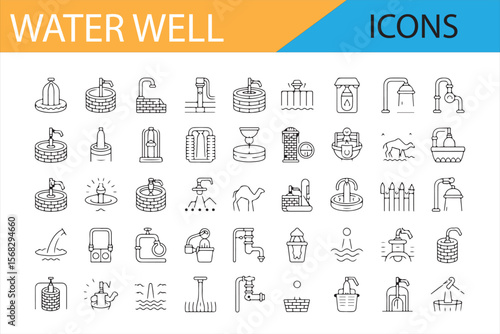 Water Well Pumping and Container Icons for Water Supply Designs