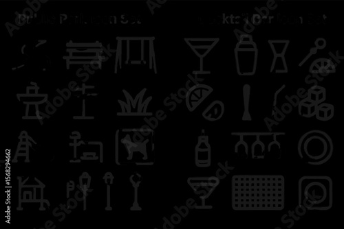 Public park and cocktail bar icon set collection for design projects