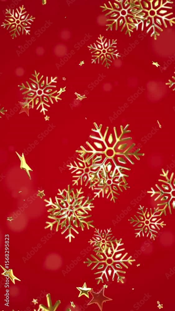 Animation of christmas gold snowflakes falling on red background Animation of christmas gold snowflakes falling on red background
