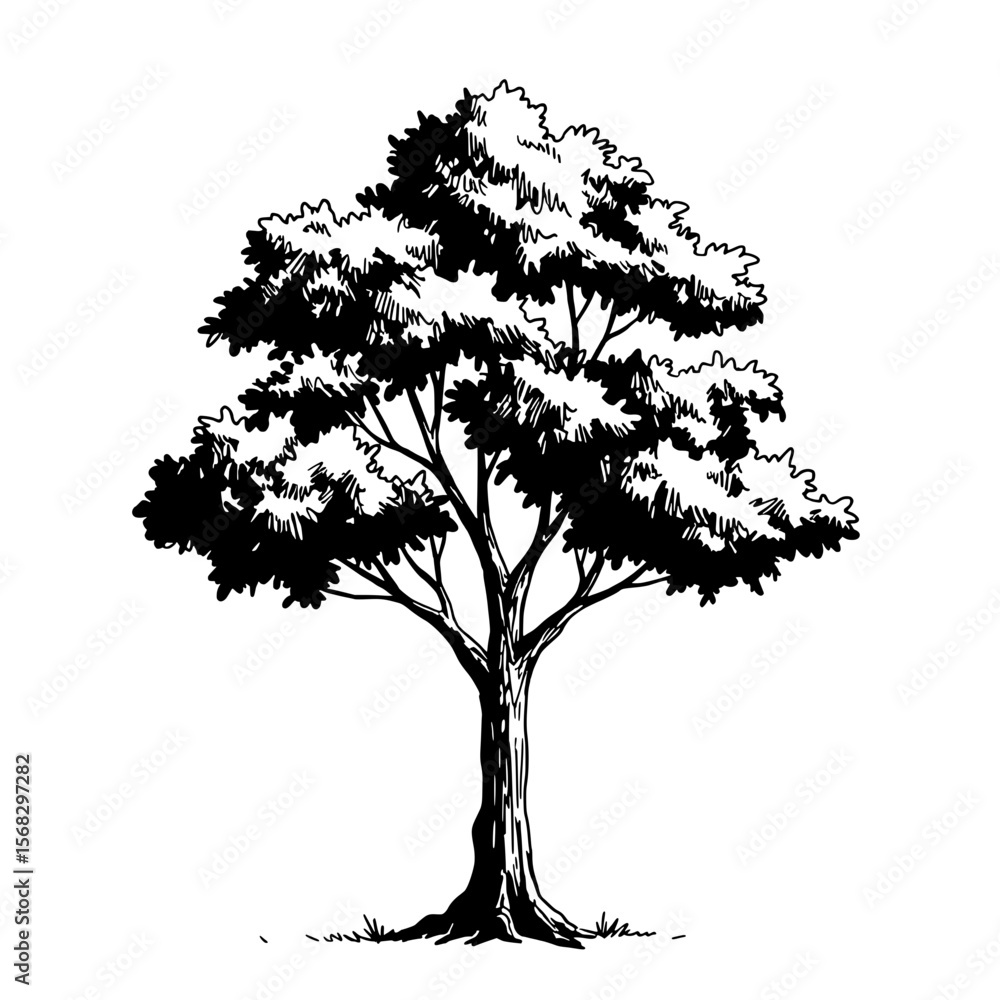 Fototapeta premium Tree's timeless Sketch: A simple yet elegant sketch of a majestic tree, capturing the essence of nature's beauty and resilience with detailed precision.
