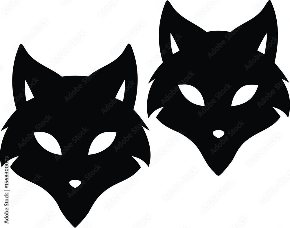 Obraz premium Silhouette Vector of Two Stylized Fox Heads with Sharp Features