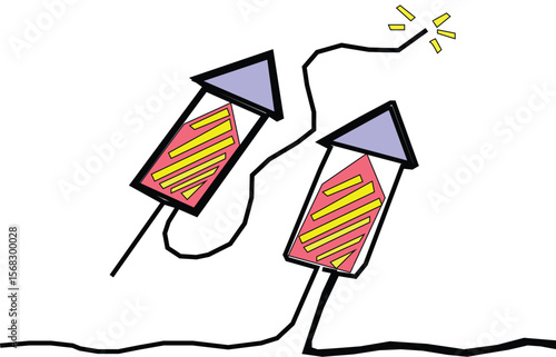 Firecrackers continuous one line drawing minimalism design, Vector Illustration 