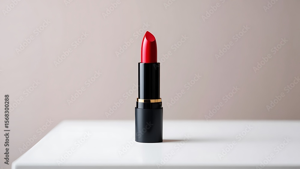 Vibrant red lipstick with black and gold casing makeup cosmetic Vibrant red lipstick with black and gold casing makeup cosmetic