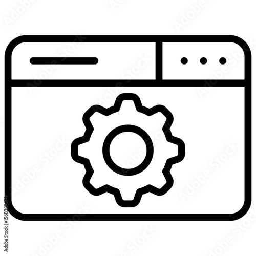 Web Settings Outline Icon Vector Design - Browser window with gear icon, representing web configuration or system settings