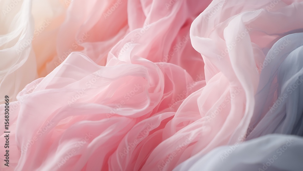 Obraz premium Abstract Dreamscape of Flowing Silken Fabrics in Soft Pastel Hues Gently Intertwining and Shifting Creating a Serene and Ethereal Visual Experience