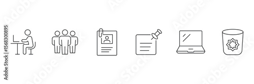 Office Workplace icon set. Office, remote working, meeting, co-worker, workspace, desk, computer, business icons and more. Vector illustration.