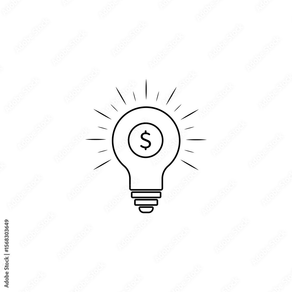 Business idea icon, light bulb with a dollar inside silhouette of a light bulb idea purpose business illustration on transparent background. Business idea icon, light bulb with a dollar inside silhouette of a light bulb idea purpose business illustration on transparent background.