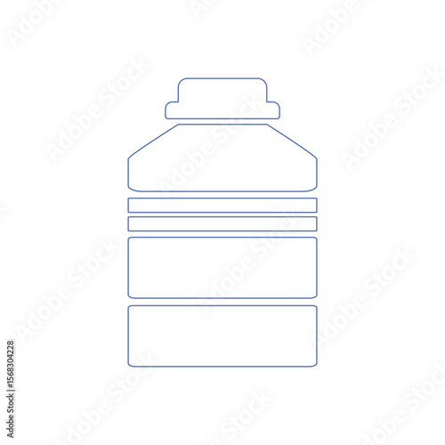 Bottle or jar icon. Plastic bottle or glass jar. Mineral water. Bottled beverage, cream, pills, powder, colon outline bottle symbol. Vector.