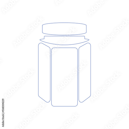 Bottle or jar icon. Plastic bottle or glass jar. Mineral water. Bottled beverage, cream, pills, powder, colon outline bottle symbol. Vector.