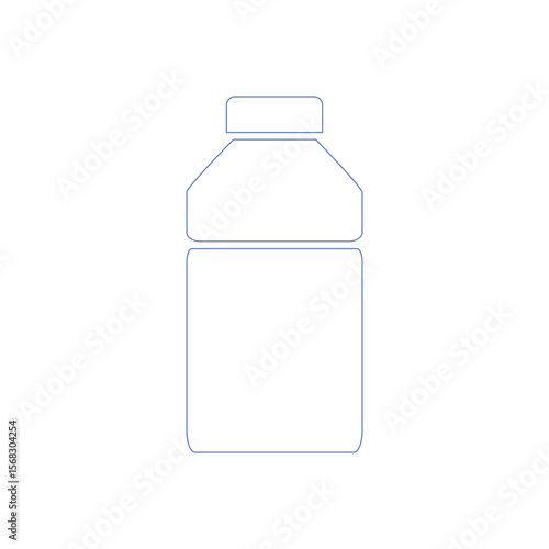Bottle or jar icon. Plastic bottle or glass jar. Mineral water. Bottled beverage, cream, pills, powder, colon outline bottle symbol. Vector.