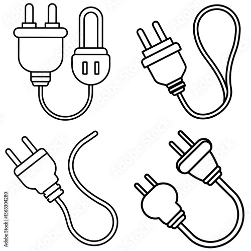 Electrical Plugs Coloring Book Page - Electrical Connector Line Art Illustration for Kids and Adults