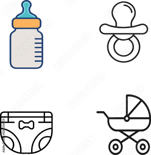 Baby essentials icons isolated on transparent background