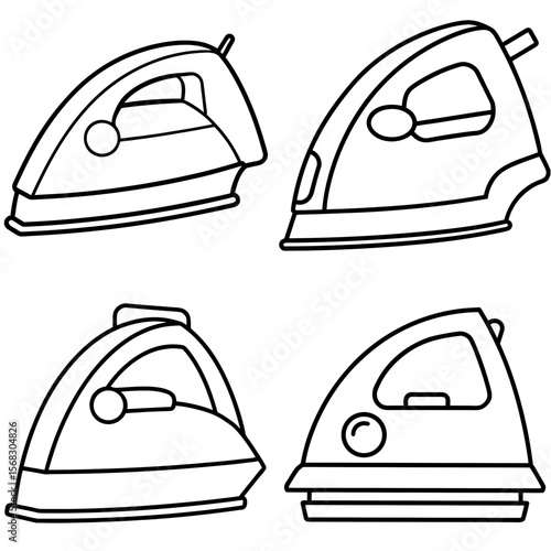 Iron Coloring Book Page - Household Appliance Line Art Illustration for Kids and Adults