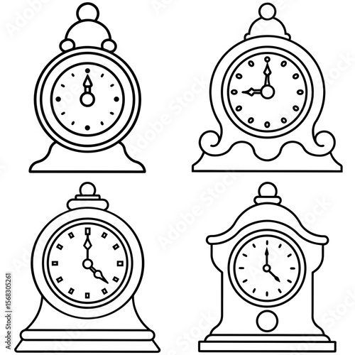 Old-Fashioned Clock Coloring Book Page - Vintage Timepiece Line Art for Kids and Adults