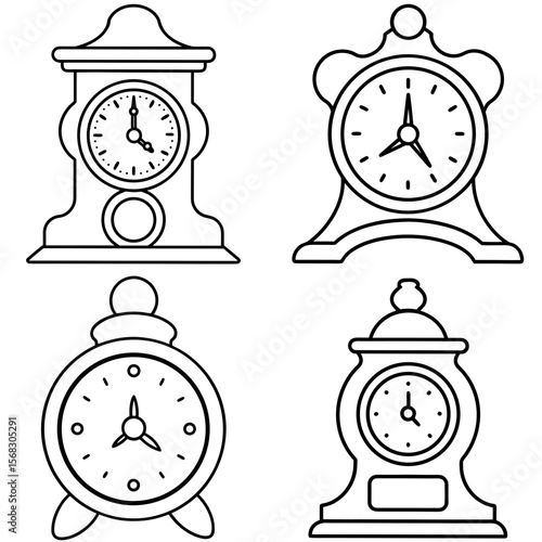 Old-Fashioned Clock Coloring Book Page - Vintage Timepiece Line Art for Kids and Adults