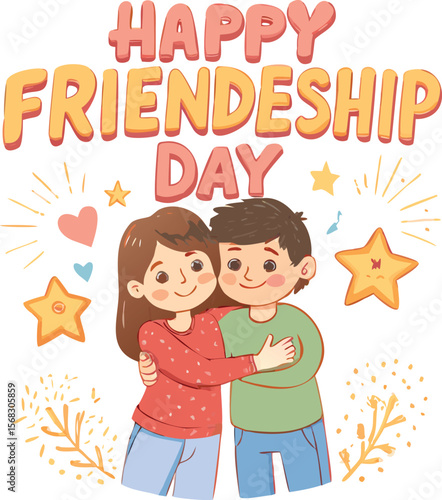 Happy Friendship Day Illustration Featuring a Hugging Boy and Girl