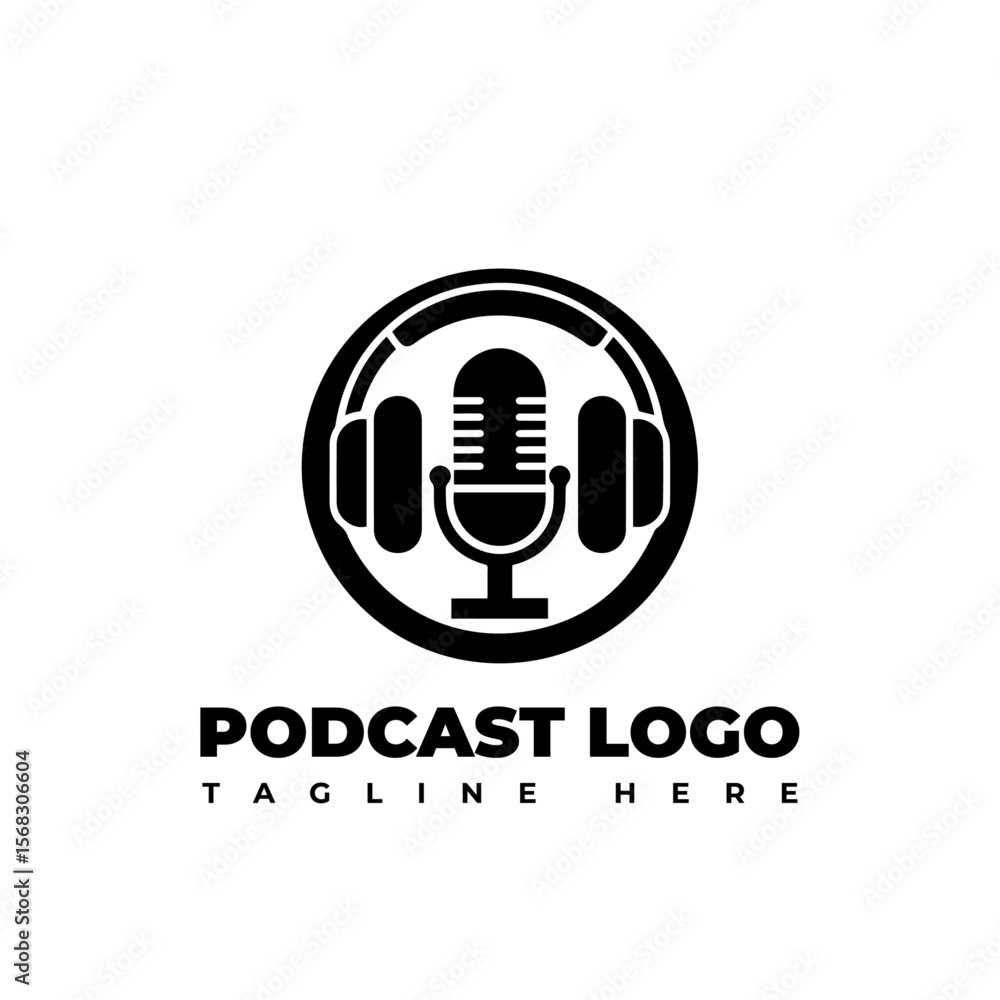 Podcast or Radio Logo design using Microphone and Headphone icon Podcast or Radio Logo design using Microphone and Headphone icon
