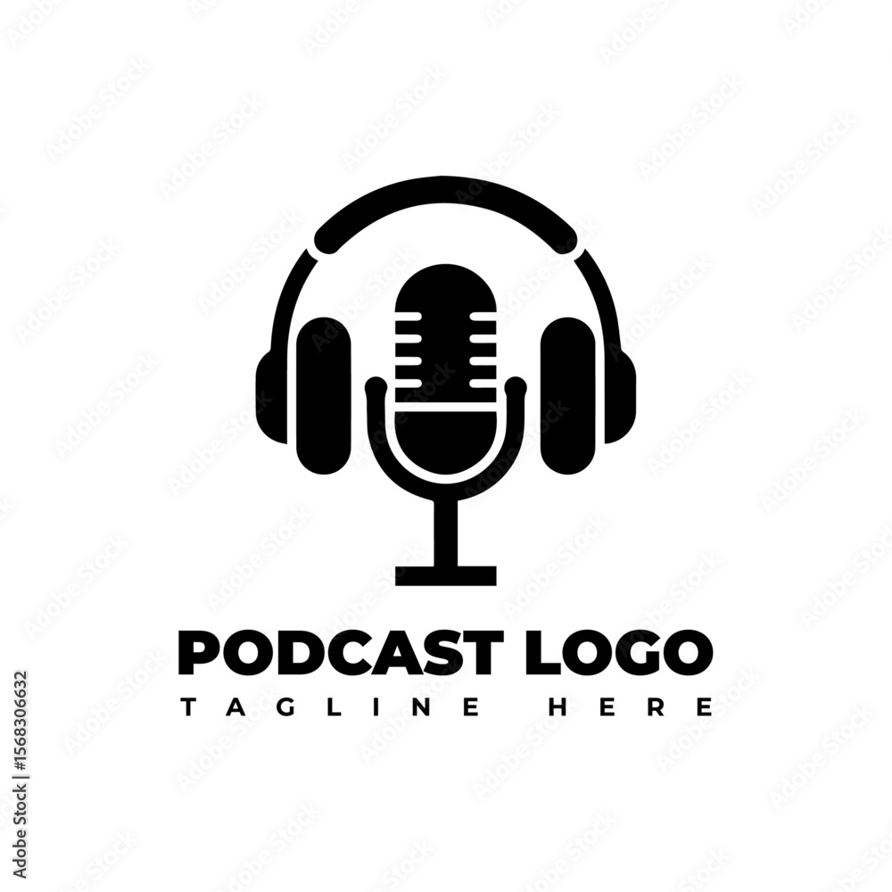 Podcast or Radio Logo design using Microphone and Headphone icon Podcast or Radio Logo design using Microphone and Headphone icon