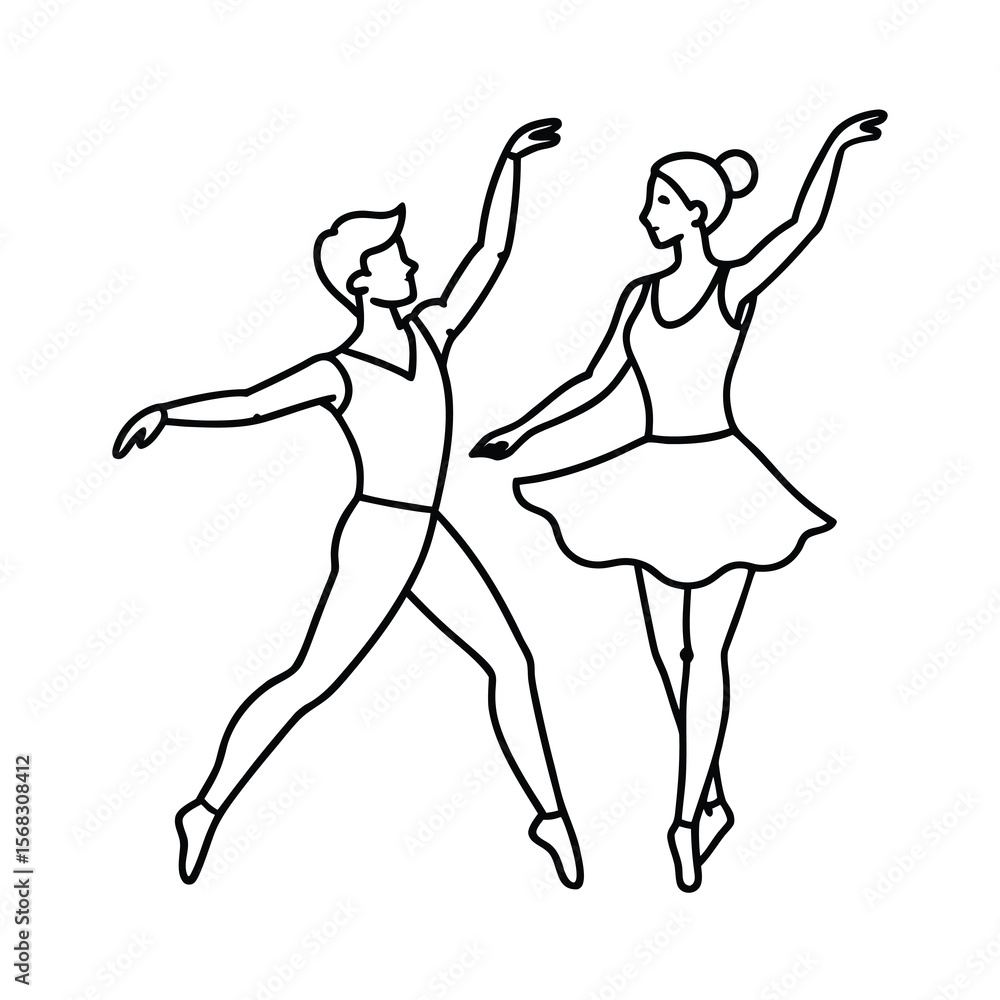 Fototapeta premium couple ballet dancers one line continuous drawing