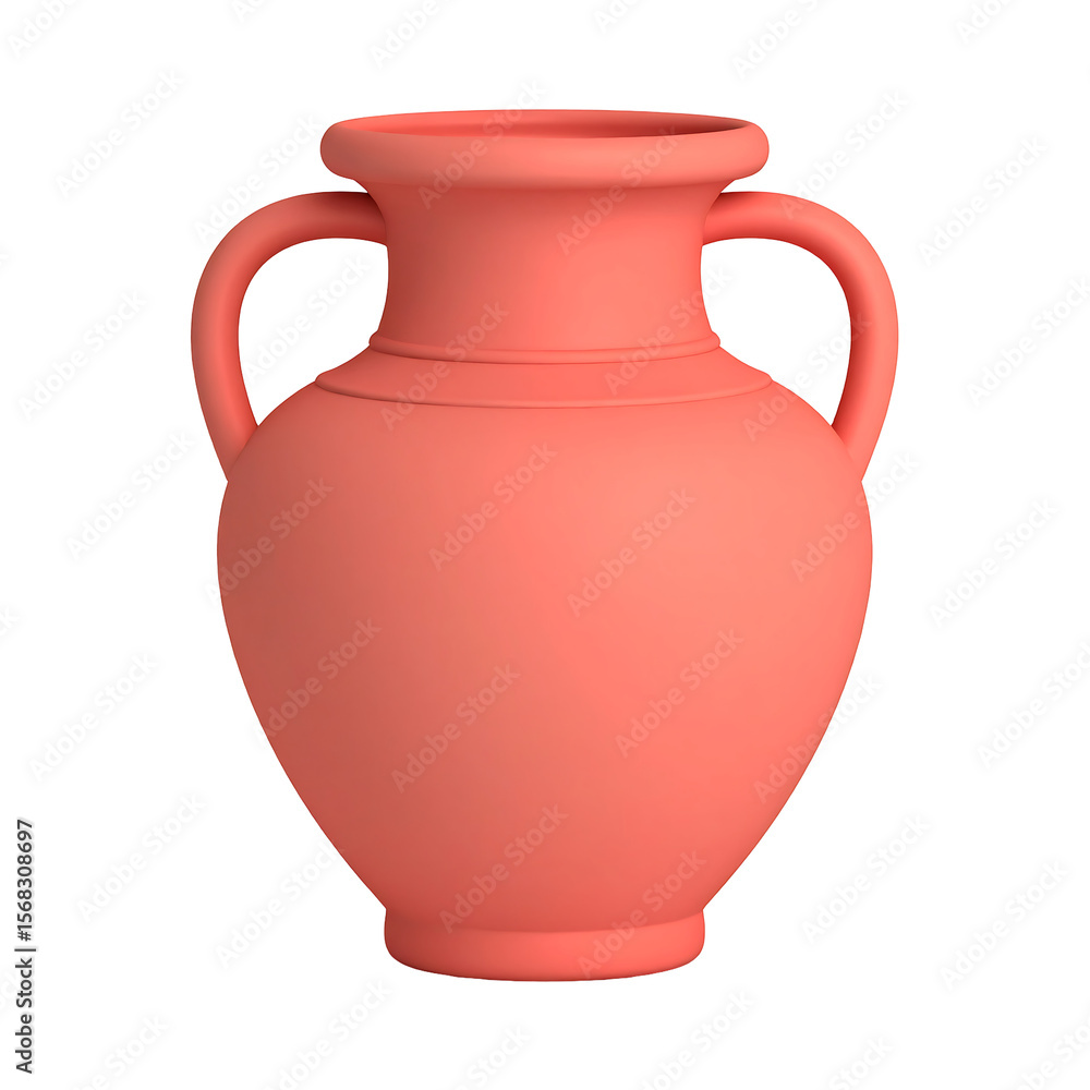 Pastel Red Greek Amphora Vase Twin Handles Narrow Neck on Transparent Background Pastel Red Greek Amphora Vase Twin Handles Narrow Neck on Transparent Background