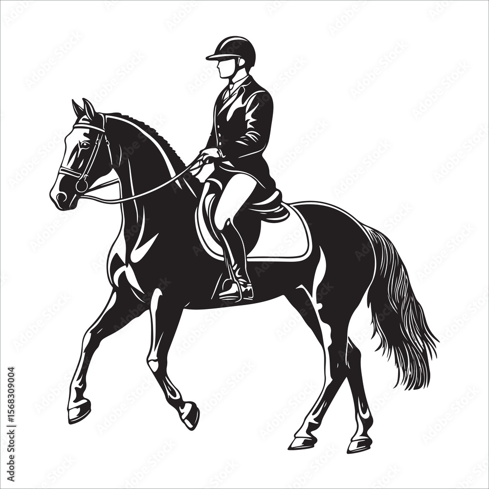 Fototapeta premium Horse Rider vector black silhouette print design