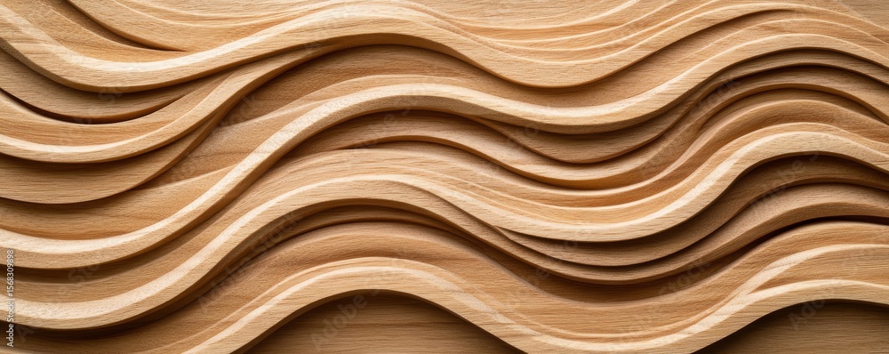 Obraz premium Wavy Wooden Texture Panel Carved Light Oak Pattern, wood , texture