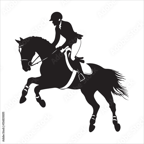 Horse Rider vector black silhouette print design 