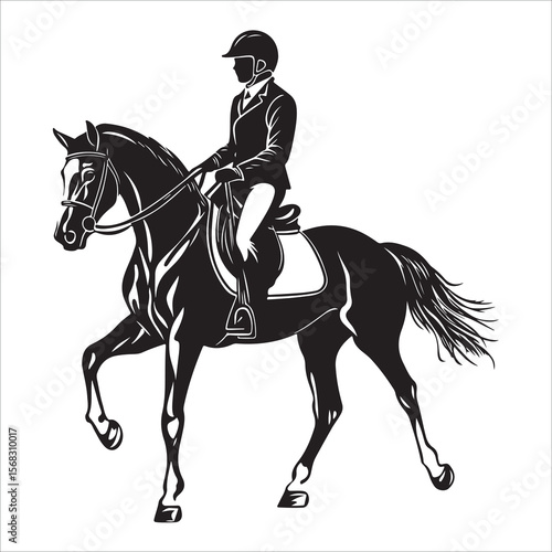 Horse Rider vector black silhouette print design 